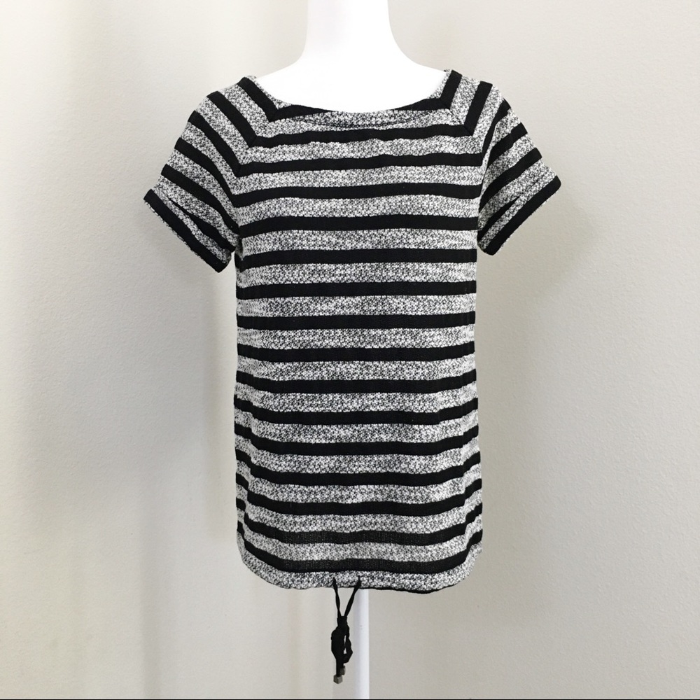 LOFT Lou & Grey Black and White Knit Drawstring Hem Top Size S